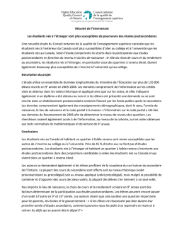 Résumé de l`intervenant Les étudiants nés à l`étranger sont plus