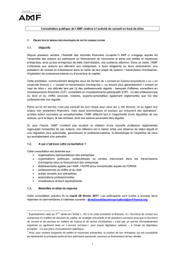 Consultation publique de l`AMF relative &agrave; l`activit&eacute; de conseil en