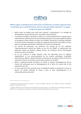 COMMUNIQU&Eacute; DE PRESSE Mithra signe un binding term sheet