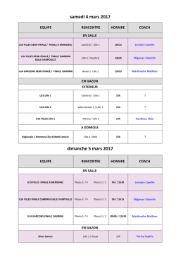 programme des matchs 4 et 5 mars 2017
