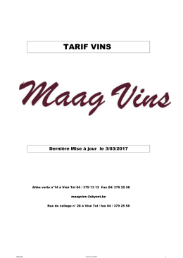 Tarif complet vins