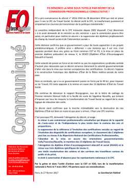 fo d&eacute;nonce la mise sous tutelle par d&eacute;cret de la commission