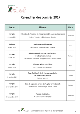 Calendrier des congr&egrave;s 2017 - Centre de Liaison d`Etude et de