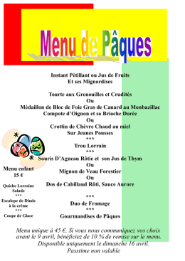 Menu Pâques 2017