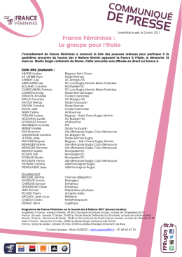 France Féminines : Le groupe pour l`Italie