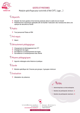 GESTES ET POSTURES Module sp&eacute;cifique pour activit&eacute;s d`&eacute;t&eacute; (VTT