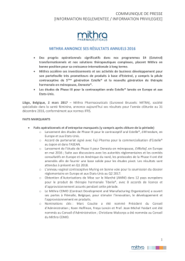 Le communiqué. - Mithra Pharmaceuticals Investors Website