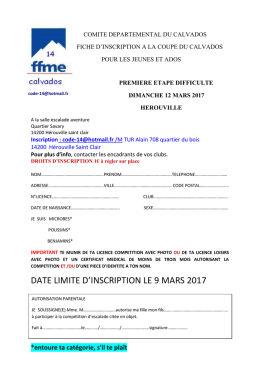 DATE LIMITE D`INSCRIPTION LE 9 MARS 2017