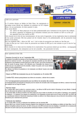 La lettre interne de septembre &ndash; octobre 2016