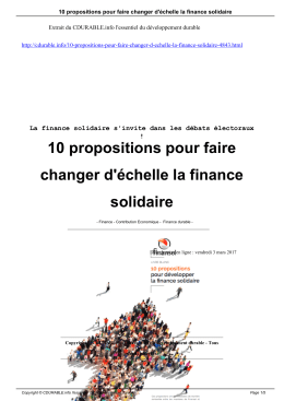 10 propositions pour faire changer d`échelle la finance solidaire