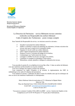 Annonce offre emploi responsable ateliers b&acirc;timents