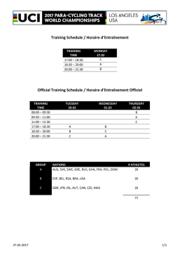 Training Schedule / Horaire d`Entraînement Official Training