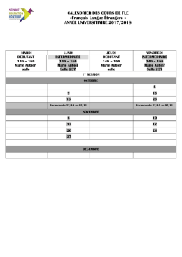 CALENDRIER DES COURS DE FLE «Français Langue Étrangère