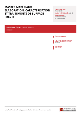 MASTER MATÉRIAUX : ÉLABORATION, CARACTÉRISATION ET
