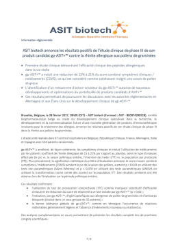 ASIT biotech annonce les r&eacute;sultats positifs de l`&eacute;tude clinique de