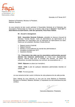 Grenoble, le 27 f&eacute;vrier 2017 Madame la Pr&eacute;sidente