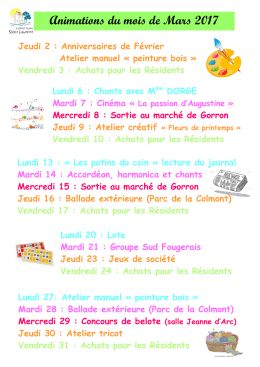 Animations du mois de Mars 2017