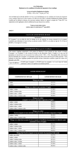 Avis d`indexation - Société d`habitation du Québec