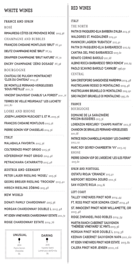 Wine List - Ristorante Avanti