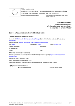 Avis rectificatif paru au JOUE, publié le 27/02/2017
