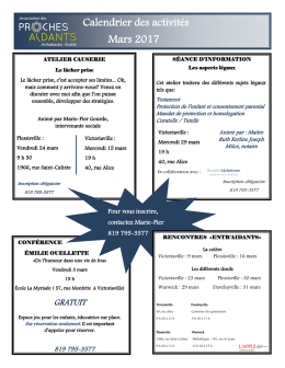 Calendrier d`activit&eacute;s du mois de mars