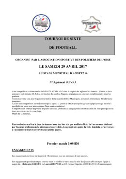 TOURNOI DE SIXTE DE FOOTBALL LE SAMEDI 29 AVRIL 2017