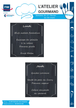 Menu de la semaine du 27 au 2 Mars 2017