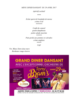 MENU DINER DANSANT DU 29 AVRIL 2017 Apéritif cocktail