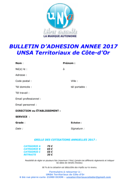 BULLETIN D`ADHESION ANNEE 2017 UNSA Territoriaux de Côte