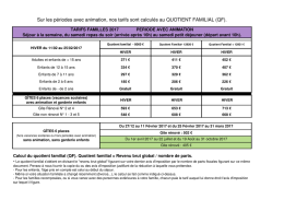 Tarifs Familles Hiver