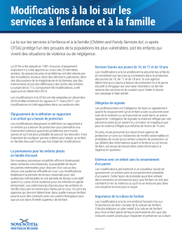 Modifications à la loi sur les services à l`enfance et à la famille