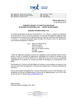 Offre de r&egrave;glement - Nomura International