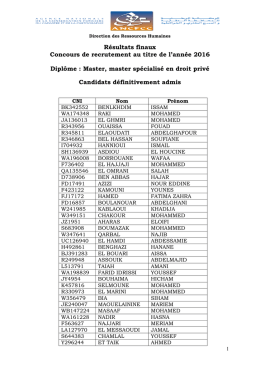 R&eacute;sultats finaux Concours de recrutement au titre de l`ann&eacute;e 2016