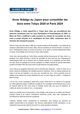 Anne Hidalgo au Japon pour consolider les liens entre Tokyo 2020