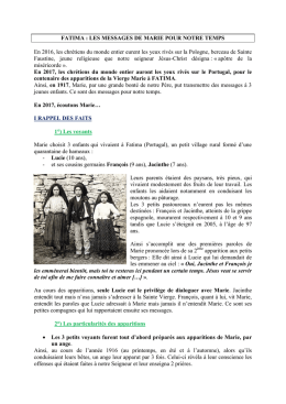 FATIMA : LES MESSAGES DE MARIE POUR NOTRE