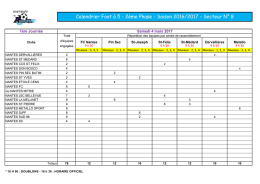 Calendrier Foot à 5 - 2ème Phase - Saison 2016/2017