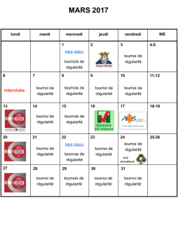 Planning des tournois du mois de Mars