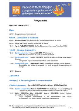 Programme préliminaire - Innovation Technologique, changements