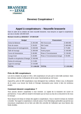 Devenez Coopérateur - Brasserie de la Lesse