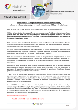 Visiativ entre en négociations exclusives avec Numvision, éditeur de