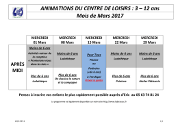 ANIMATIONS DU CENTRE DE LOISIRS : 3 &ndash; 12 ans Mois de Mars