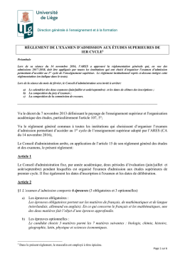 Règlement général d`admission aux études universitaires de 1er cycle