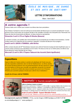 En un coup d`oeil, l`actualit&eacute; culturelle de mars-avril