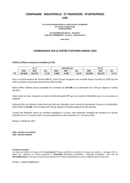 communiqué sur CA annuel 2016 - Compagnie Industrielle et