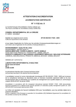 ATTESTATION D`ACCREDITATION N° 1-1132 rév. 6