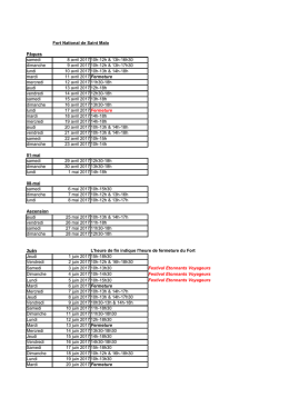 Horaires - Fort National