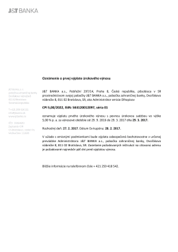 Oznámenie o prvej výplate úrokového výnosu CPI 5,00/2022, ISIN