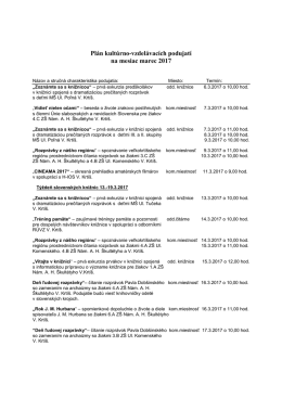 Pl&aacute;n kult&uacute;rno-vzdel&aacute;vac&iacute;ch podujat&iacute; na mesiac marec 2017