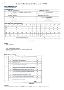 Evidencia Standardov kvality za oblast`TEPLO - COM