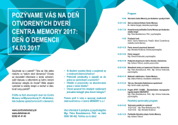 pozývame vás na deň otvorených dverí centra memory 2017